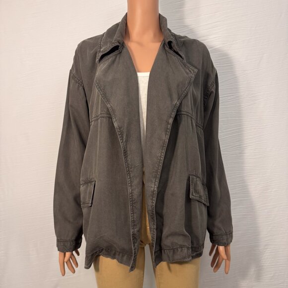 Caslon Open Front Collared Utility Jacket Grey-Green Women’s Medium - Picture 3 of 9